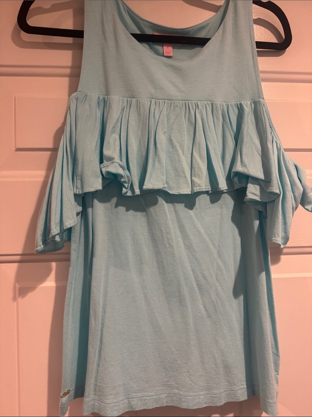 Lilly Pulitzer Light Blue Cold-Shoulder Ruffle Tunic size small